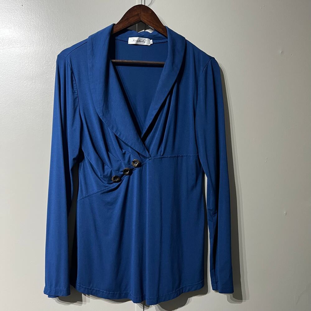 Ninedaily Lapel V Neck Slimming Long Sleeve Office Career Blouse | Women's Large